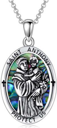 wholesale 925 Sterling Silver St. Anthony Pendant with Abalone Shell and Crosses on 30 Chain-Saint Anthony