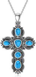 wholesale 925 Sterling Silver Natural Turquoise Stone Cross Pendant Necklace for Women  48cm Chain Length-0-0