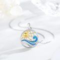 wholesale 925 Sterling Silver Blue Opal Wave Sun Pendant Necklace-0-2