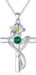 wholesale TOUPOP Cross Birthstone Necklace 925 Sterling Silver Birth Flower Necklace Cross Month Flower Jewelry Birthday Christmas Gifts For Women Her -0-0