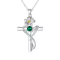 TOUPOP Sterling Silver Birthstone Birth Flower Cross Necklace-0-0