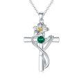 TOUPOP Sterling Silver Birthstone Birth Flower Cross Necklace-0-0