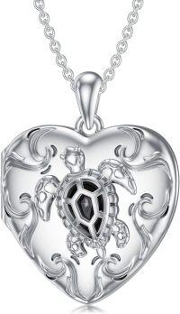 wholesale TOUPOP Locket Necklace 925 Sterling Silver Ocean Jewelry Created Cute Turtle Necklace With Crystal Birthday Anniversary Graduation Gifts For Women Wife Her (turtle Photo Locket) -undefined