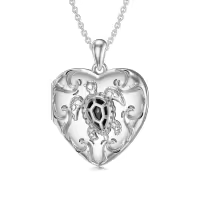 TOUPOP Sterling Silver Crystal Turtle Photo Locket Necklace Ocean Jewelry Gifts-undefined