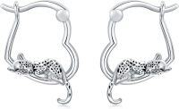 wholesale 925 Sterling Silver Hypoallergenic Leopard Animal Design Hoop Earrings for Women Girls  4cm Diameter-Panther