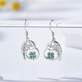 wholesale 925 Sterling Silver Green Crystal Shamrock Tree Of Life Drop Earrings-0-2
