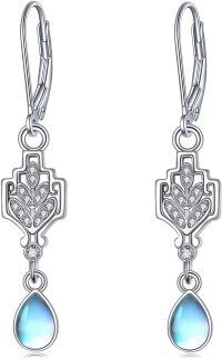 wholesale 925 Sterling Silver Blue Moonstone Leaf CZ Dangle Earrings for Women Gifts-leaf