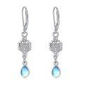 wholesale 925 Sterling Silver Moonstone Drop Earrings Zircon Leaf Design Platinum Plated-0-0