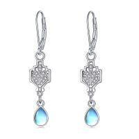 wholesale 925 Sterling Silver Moonstone Drop Earrings Zircon Leaf Design Platinum Plated-leaf