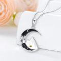 wholesale 925 Sterling Silver Crescent Moon Mountain Pendant Necklace with Black and Gold Accents-0-3