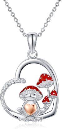 wholesale 925 Sterling Silver Red Enamel Frog & Mushrooms Heart Pendant Necklace-Mushroom Frog