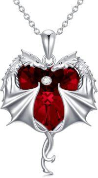wholesale Sterling Silver Austrian Crystal Dragon Necklace for Women Girls-Heart Dragon-Red