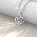 wholesale 925 Sterling Silver 925 Double Heart Pendant with Yellow Gold & Cubic Zirconia for Women-0-2