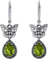 wholesale 925 Sterling Silver Butterfly Earrings with Austrian Simulated Birthstone Crystals Vintage Retro Oxidized Dangle Drop Jewelry Gifts for Women-Perdiot Green