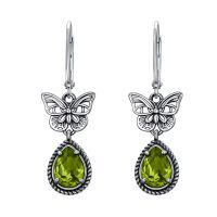 wholesale 925 Sterling Silver Butterfly Earrings Wholesale With Peridot Stones-Perdiot Green