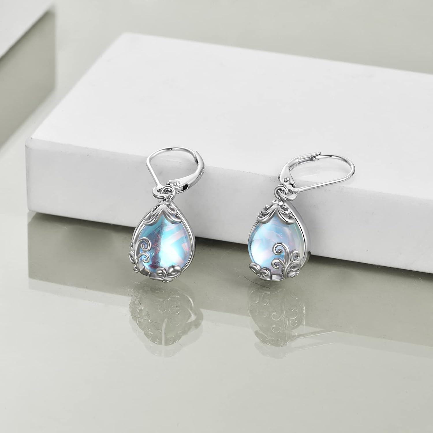 925 Sterling Silver Opalite Drop Earrings with Leverbacks - Celtic Style Jewelry for Women-0-4