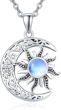 wholesale 925 Sterling Silver Blue Moonstone Pendant Necklaces for Women - Celestial  Ideas-Moonstone Silver Sun Moon