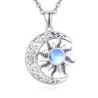 wholesale 925 Sterling Silver Sun Moon Pendant Necklace With Rainbow Moonstone-Moonstone Silver Sun Moon