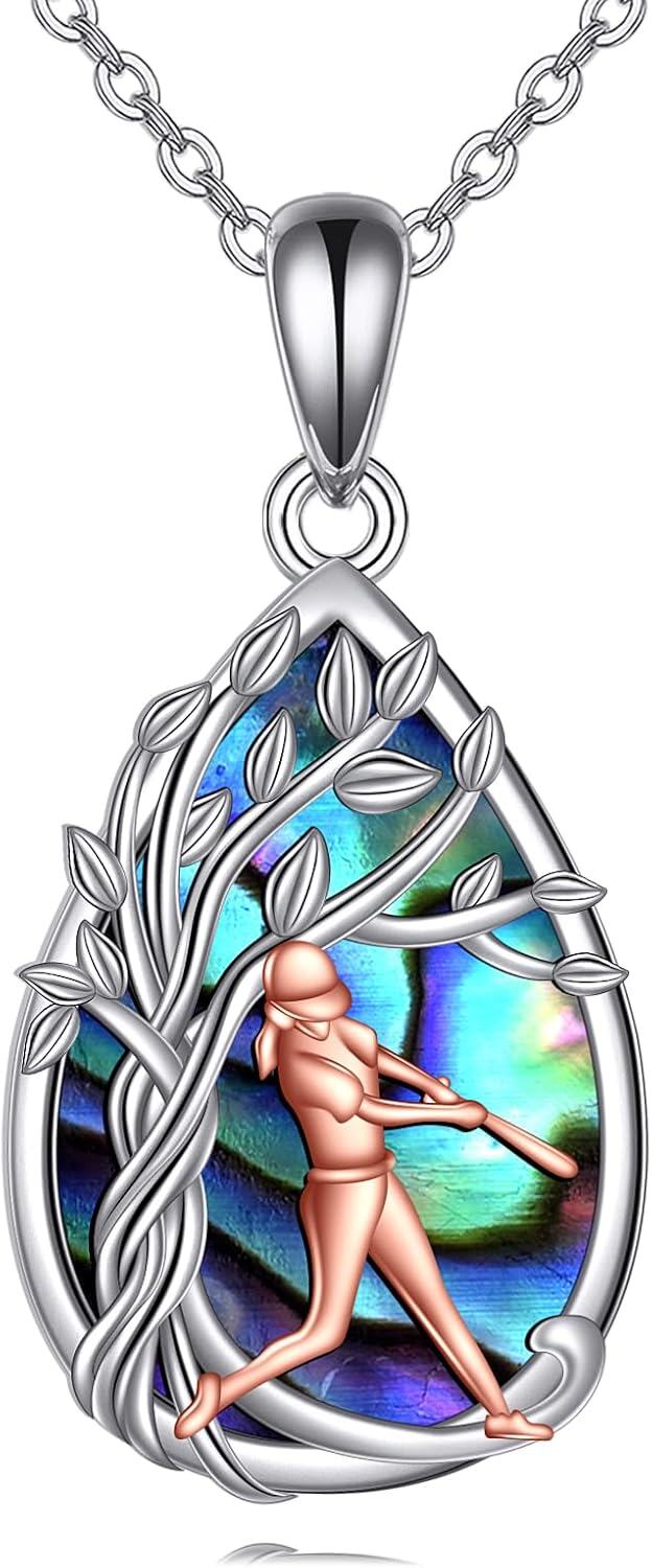  Sterling Silver Abalone Shell Tree of Life Necklace -Baseball