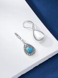 wholesale 925 Sterling Silver Genuine Turquoise Teardrop Filigree Leverback Dangle Earrings-0-3