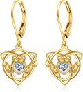 wholesale 10K Gold Celtic Knot Heart Shape CZ Drop Earrings for Women Irish Style-0-0