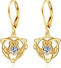 wholesale 10K Gold Celtic Knot Heart Shape CZ Drop Earrings for Women Irish Style-gold celtic earrings