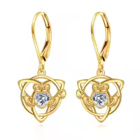 wholesale 10K Gold Celtic Knot Heart Shape CZ Drop Earrings Wholesale for Women Irish Style-gold celtic earrings