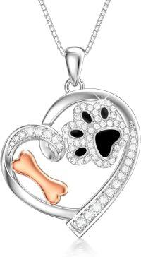 wholesale 925 Sterling Silver Dog Bone Paw Print Heart Pendant Necklace for Women-Dog Paw Print