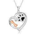 wholesale 925 Sterling Silver Dog Bone Paw Print Heart Pendant Necklace for Women-0-0