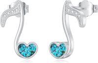 wholesale 925 Sterling Silver Turquoise Heart Music Note Stud Earrings for Women-Stud-2