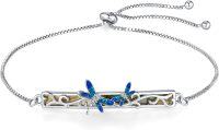 wholesale 925 Sterling Silver Blue Opal Dragonfly & Leaf Bolo Bracelet - Adjustable Celtic Moon Charm  for Her-Dragonfly Bar Strips