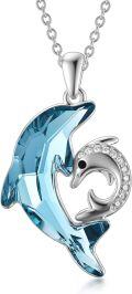 wholesale TOUPOP Dolphin Gifts For Women Sterling Silver Dolphin Crystal Pendant Necklace Jewelry Gifts For Women Mom On The Birthday Beach Mothers Day Graduation -0-0