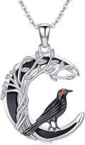 wholesale 925 Sterling Silver Black Onyx Crescent Moon Bird Pendant Necklace-0-0