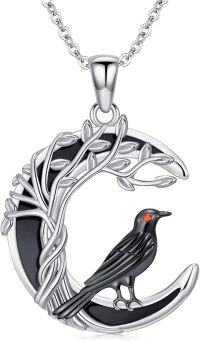 wholesale 925 Sterling Silver Black Onyx Crescent Moon Bird Pendant Necklace-Raven