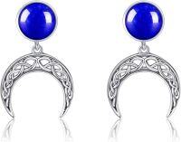 wholesale 925 Sterling Silver Blue Lapis Lazuli and Red Agate Celtic Knot Moon Drop Earrings for Women - Boho s-lapis lazuli
