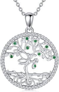wholesale 925 Sterling Silver Green Crystal Tree of Life Charm Pendant Necklace for Women Girl's Mother Day Gifts-Angel Tree of Life