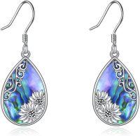 wholesale 925 Sterling Silver Abalone Shell Flower Drop Earrings Vintage s for Women-Sunflower