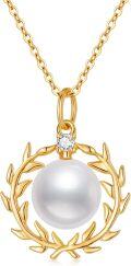 wholesale 14K Gold Freshwater Cultured Pearl Leaf Design Pendant Necklace for Women Wife Mother's Day Gift-0-0