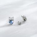 wholesale 925 Sterling Silver Heart-Shaped Blue Crystal Cat Stud Earrings - Adorable Kitty  for Her-0-2