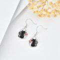 wholesale 925 Sterling Silver Black Cat Heart Teardrop Dangle Earrings  for Women-0-4