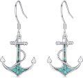 wholesale 925 Sterling Silver Turquoise Anchor Dangle Drop Earrings for Women - Nautical Beach Jewelry-0-0