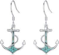 wholesale 925 Sterling Silver Turquoise Anchor Dangle Drop Earrings for Women - Nautical Beach Jewelry-Anchor