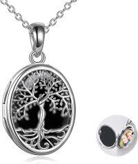 wholesale Sterling Silver Tree of Life Locket Necklace w Pendant for Women-Black onyx