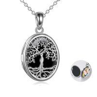 wholesale 925 Sterling Silver Tree Of Life Pendant With Mother Of Pearl Inlay-Black onyx