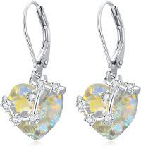 wholesale 925 Sterling Silver Birthstone 12 Constellations Heart Dangle Earrings-04-Apr-Aries(3.21-4.19)