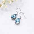 wholesale 925 Sterling Silver Oxidized Blue Swarovski Crystal Pear Cut Drop Earrings-0-1