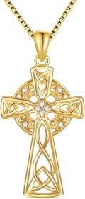 wholesale Gold 925 Sterling Silver Natural Cubic Zirconia Celtic Cross Irish Knot Pendant Necklace-0-0