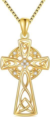 wholesale Gold 925 Sterling Silver Natural Cubic Zirconia Celtic Cross Irish Knot Pendant Necklace-Style-2+Box Chain