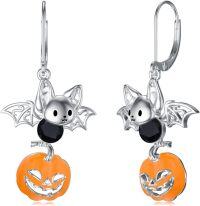 wholesale 925 Sterling Silver Bat & Pumpkin Halloween Drop Earrings Gift for Her-Bat