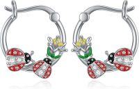 wholesale 925 Sterling Silver Red Ladybug Flower Huggies Earings  for Her-Ladybug
